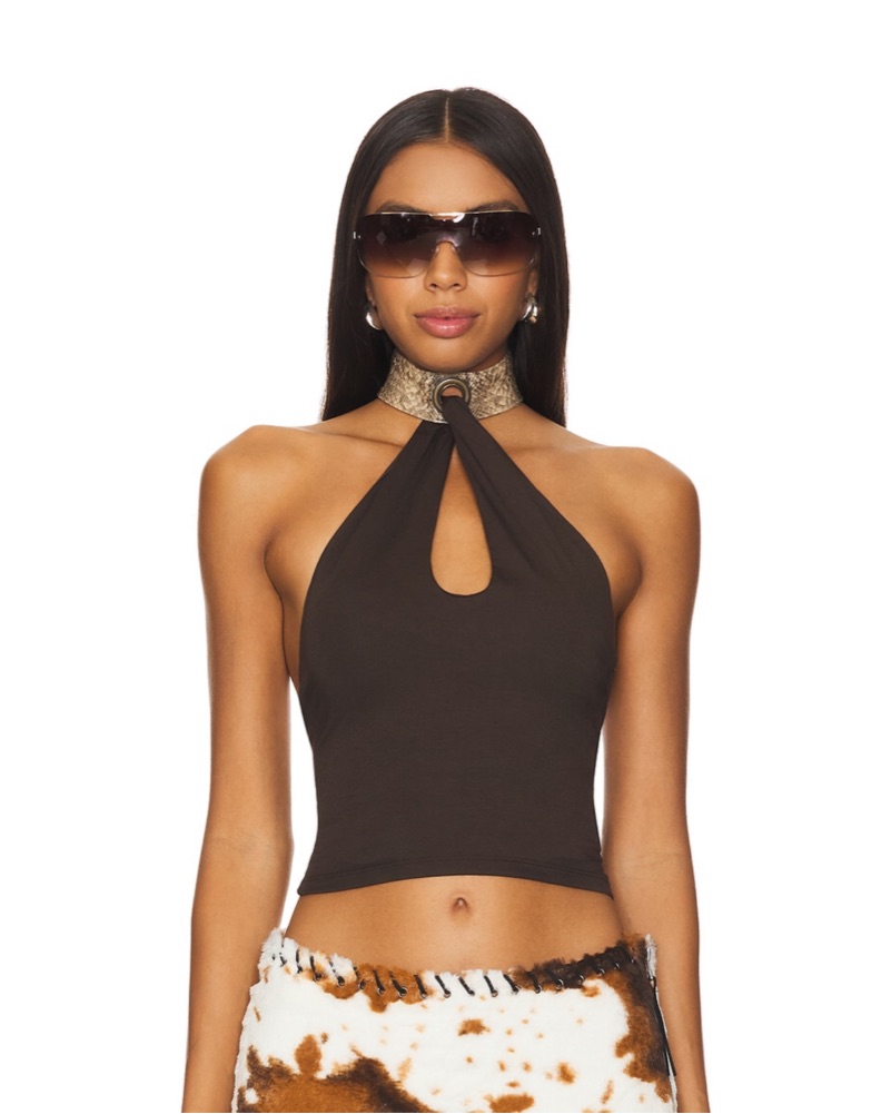 Halter Eyelet Top In Brown by Jaded London - Pickle