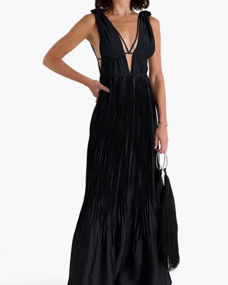 jonathan simkhai plisse lame maxi dress Jonathan Simkhai Pliss Lame Goddess Gown Maxi Dress Champagne Size L NWT