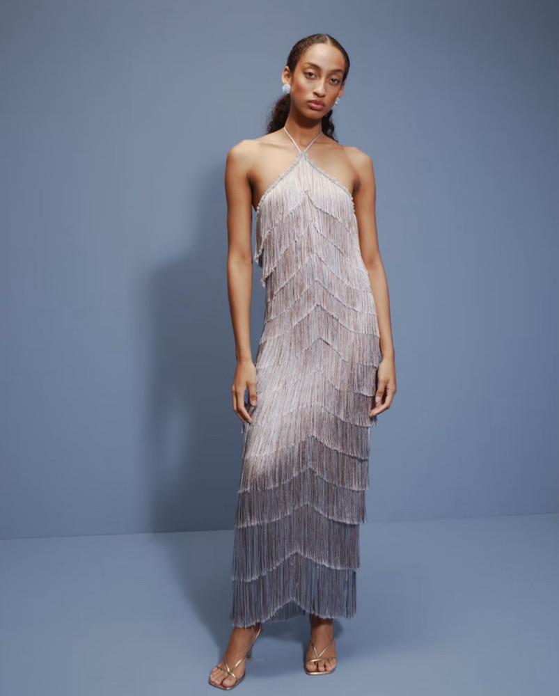 grey fringe dress Alva Embellished Fringe Dress  Retrofete