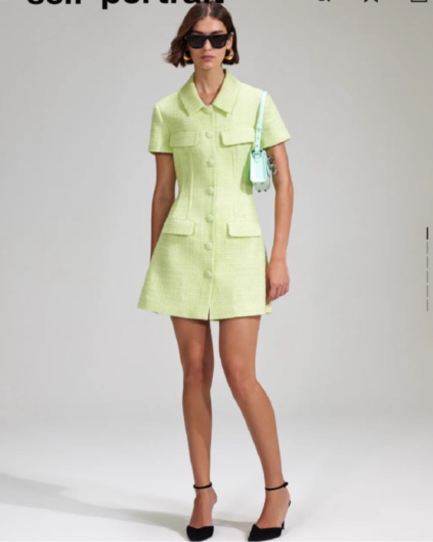 SELF PORTRAIT Lime Boucle Mini Dress by Self Portrait - Pickle