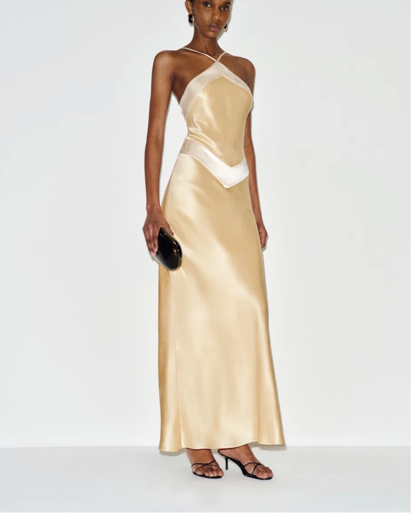 wedding guest dresses champagne color S / With Slit Heaven A-Line Dress With V Neck by Shahsi Colour:BLACK AND PINK Shopify_SKUs neck chiffon dress offers Strapless Fit and Flare