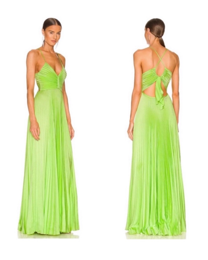 bright green pleated dress Mac Duggal Women's Pleated Charmeuse V Neck Gown with Cape - Green - Size 4