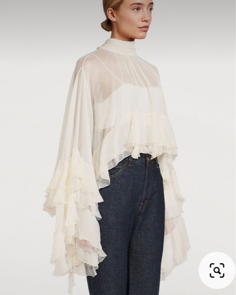 Ethereal Ruffled Chiffon Blouse by Unknown - Pickle
