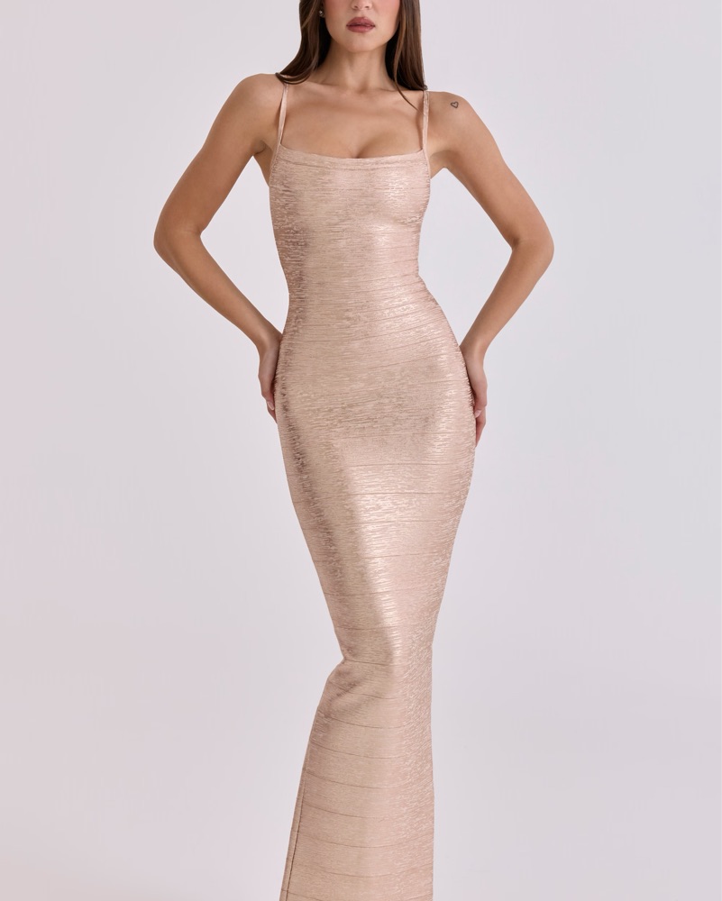 house of cb champagne satin dress Julieta Champagne Satin Slip Dress