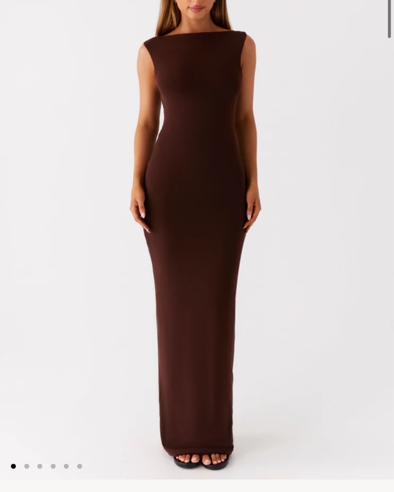 peppermayo brown dress Flora Satin Maxi - Chocolate polished finish Peppermayo Europe Jordana Twist Maxi