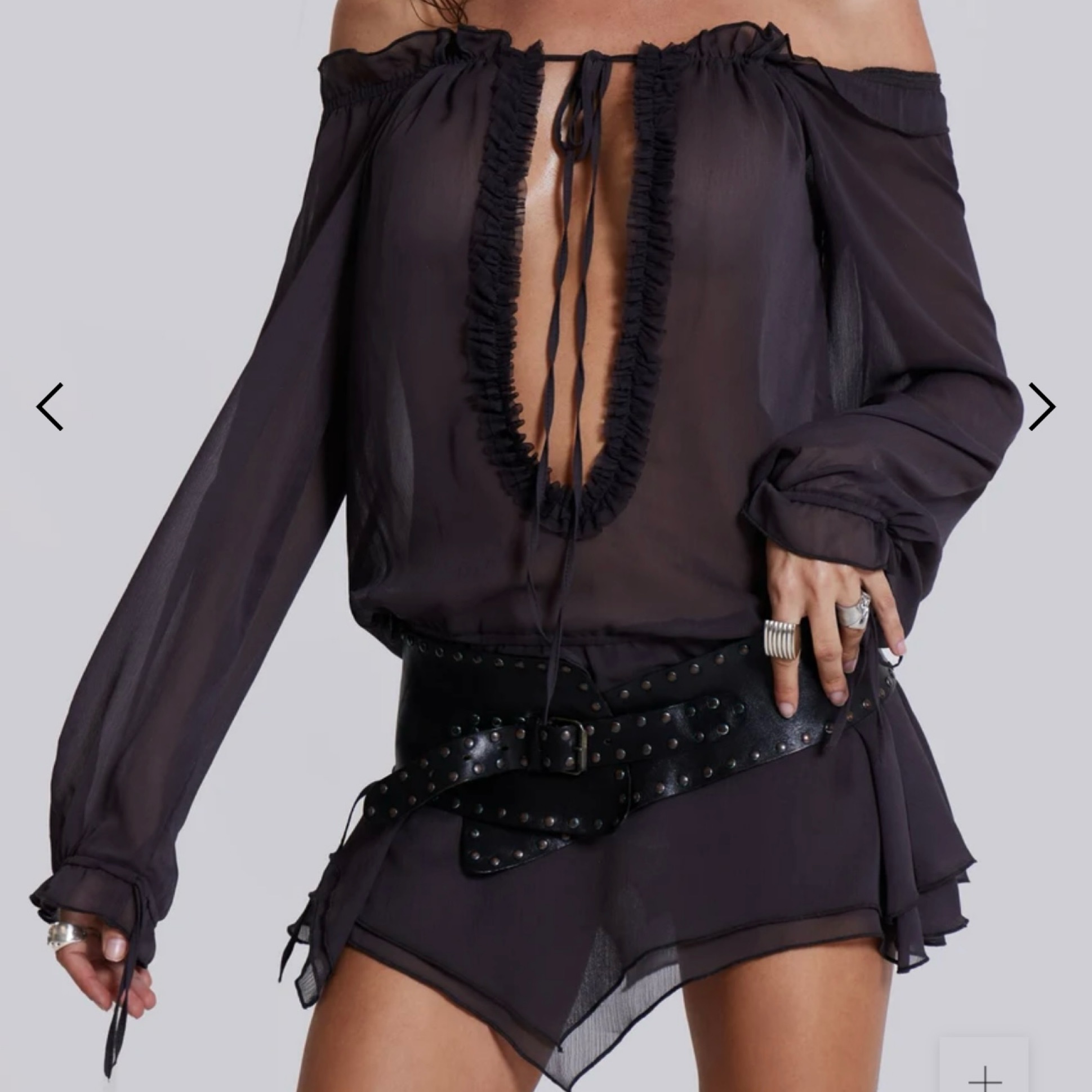 lorenza sheer bardot dress in dusk jaded london Lorenza Sheer Bardot Dress by Jaded London