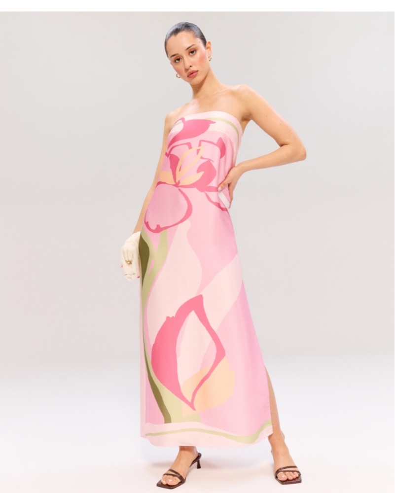 The A&F Julia Strapless Slip Maxi Dress by Abercrombie and Fitch - Pickle