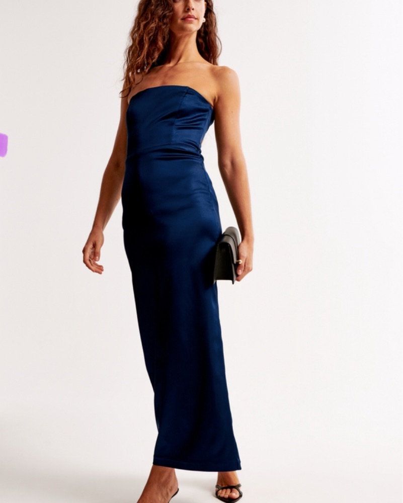 Abercrombie Satin Midi Dress Navy Blue by Abercrombie and Fitch - Pickle