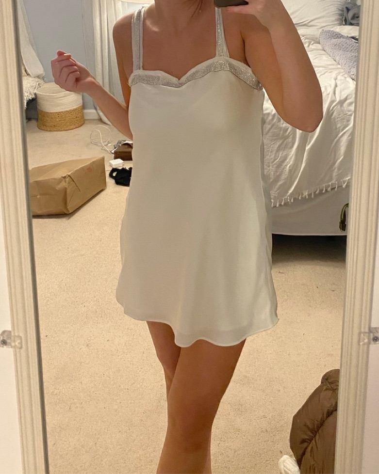 Zara White Strappy Rhinestone Dress S | Pickle