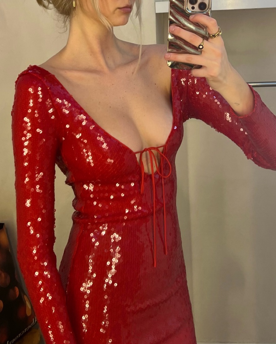 Anthropologie Red Sequin Tie Mini Dress by Anthropologie - Pickle