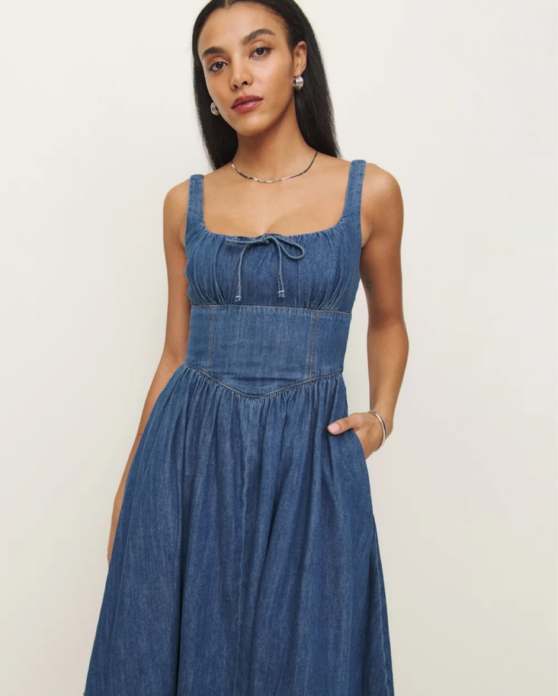 reformation balia denim midi dress Reformation Balia Denim Midi Dress
