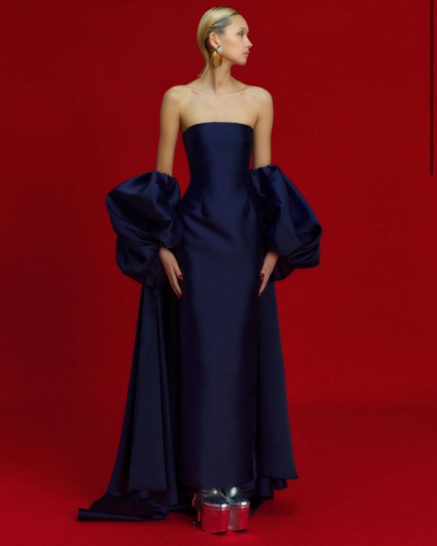 Solace London Lea Gown Navy & Train | Pickle
