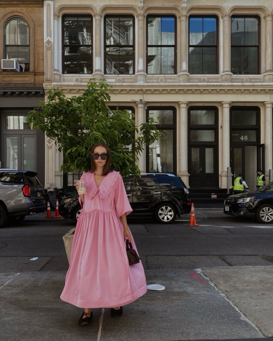 Pink Ganni Dress With Peter Pan Collar by Ganni - Pickle