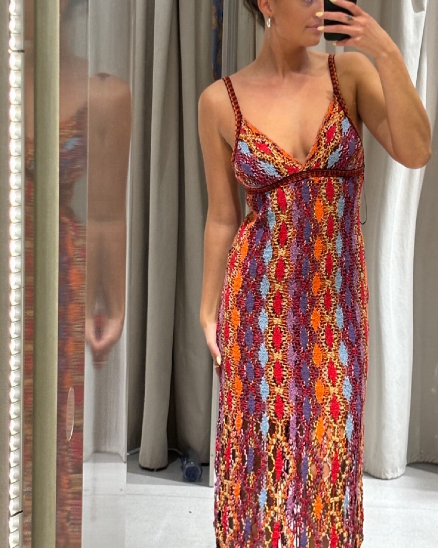 ZARA fringed midi multicolor knit dress | Pickle
