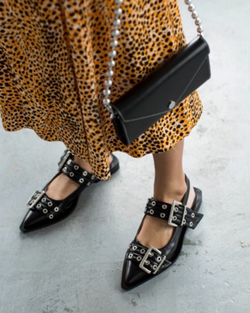 Ganni Wide Welt Buckle Ballerina Flats by Ganni - Pickle