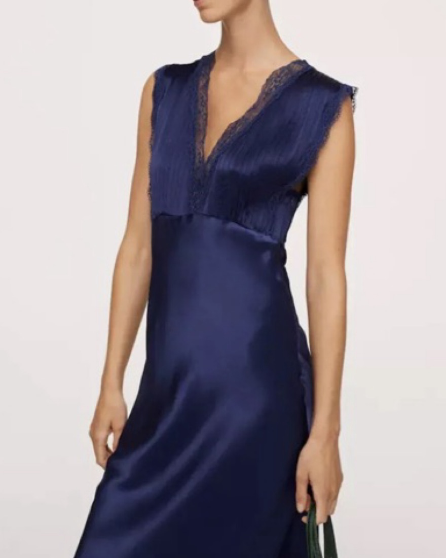 Mango Navy Blue Satin Effect Lace Dress by Mango - Pickle