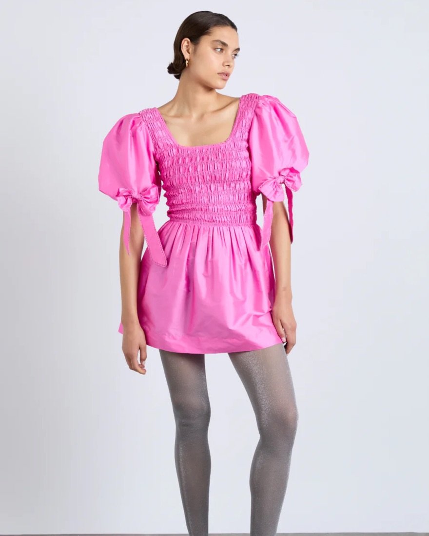 damson madder pink dress Damson Madder Kiki Bow-Embroidered Satin Maxi Dress - Pink