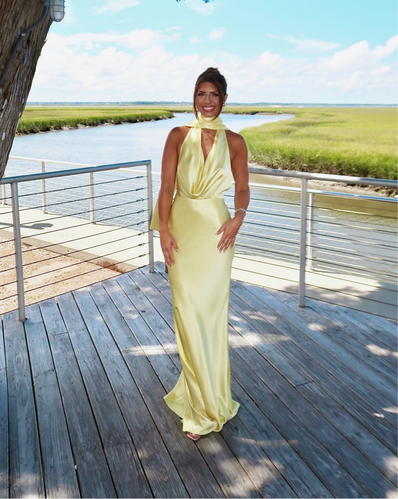 Sau Lee Pearl Satin Gown by Sau Lee - Pickle