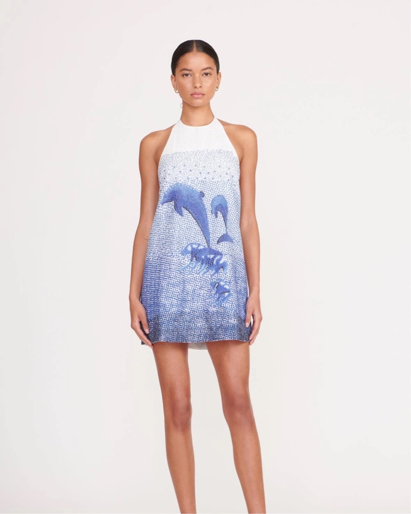 staud blue beaded dress Staud Wylie Dress in Dandelion Sky – Leigh's of Breton Village main image 0