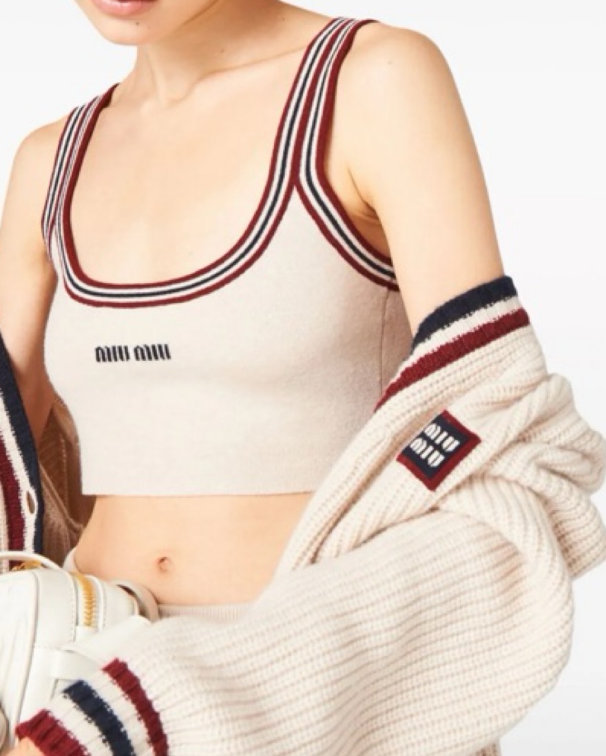 Miu Miu stripe-trim cashmere cropped top by Miu Miu - Pickle