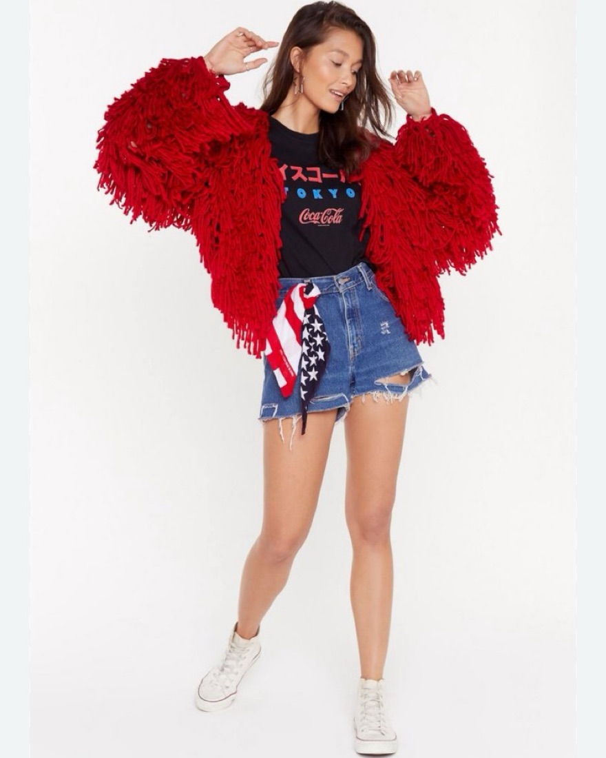Shaggy cardigan red store