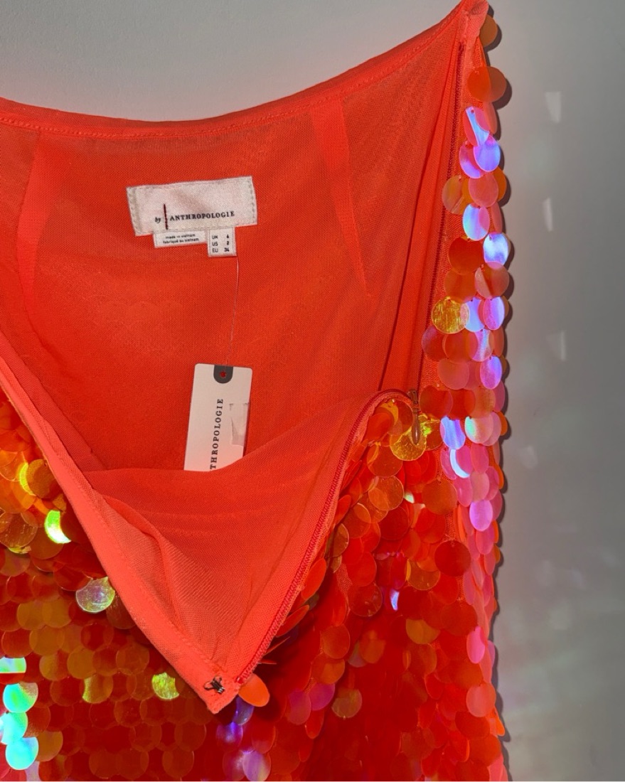 anthropologie orange sequin dress By Anthropologie Sweetheart Sequin Side-Slit Dress