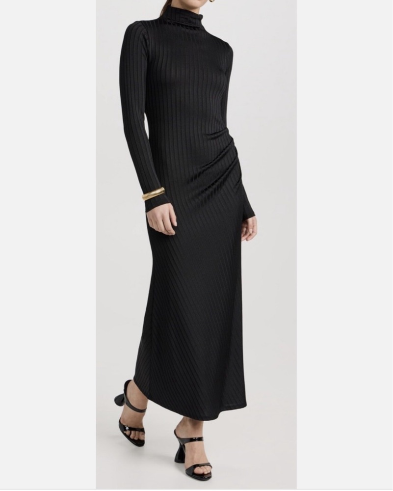 strapless open back dress Ribbed Sleeveless Turtleneck Midi Dress Black