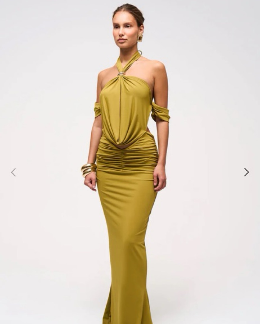 aje maxi dresses Aje. Vacation Ombre Hibiscus Pleated Strapless Gown