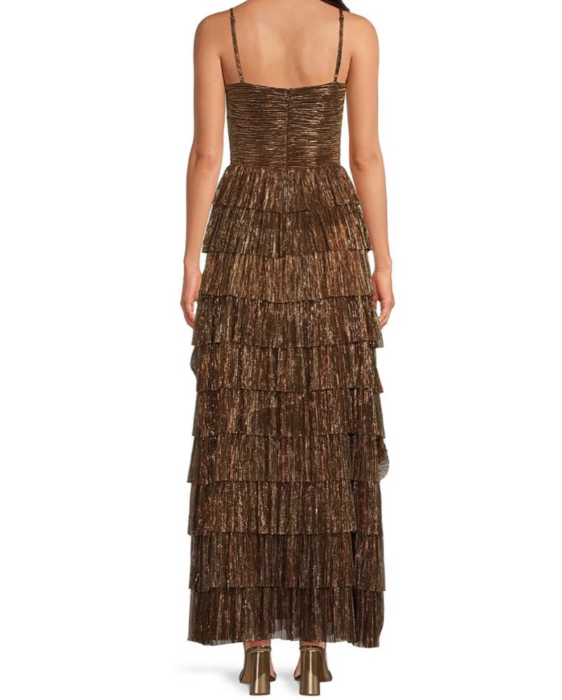 gianni bini gold sequin dress Gianni Bini Nwt Celeste Gold Maze Sequin Crew Neck Long Sleeve Dress Size 4