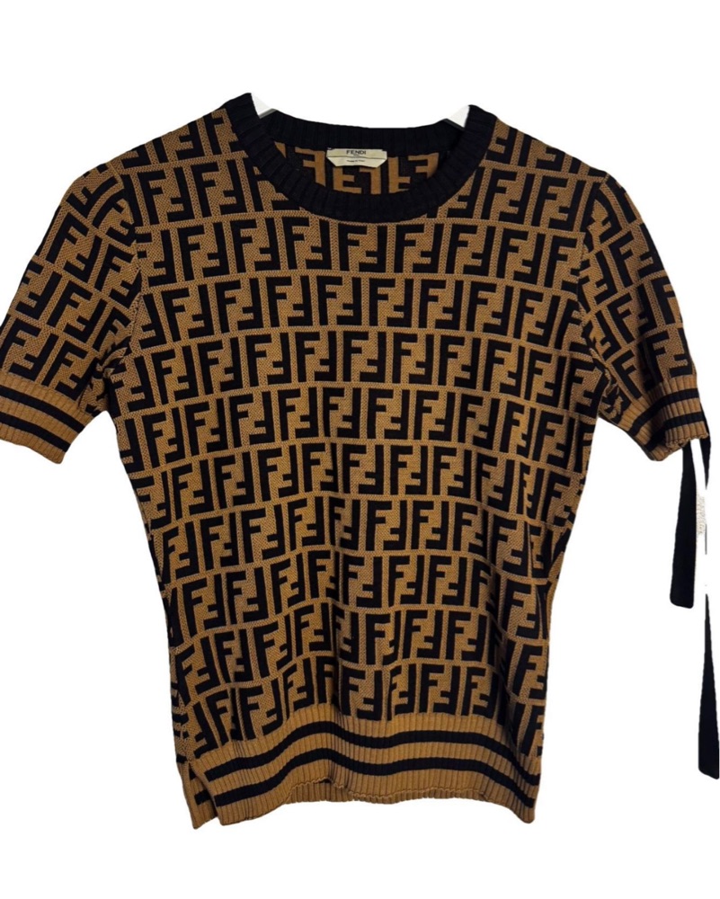 Fendi Logo Short Sleeve Sweater by Fendi - Pickle