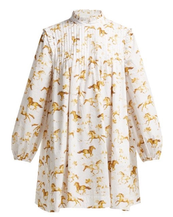 ♡ GANNI horse-print mini drees GANNI---White-Oversize-Dress-