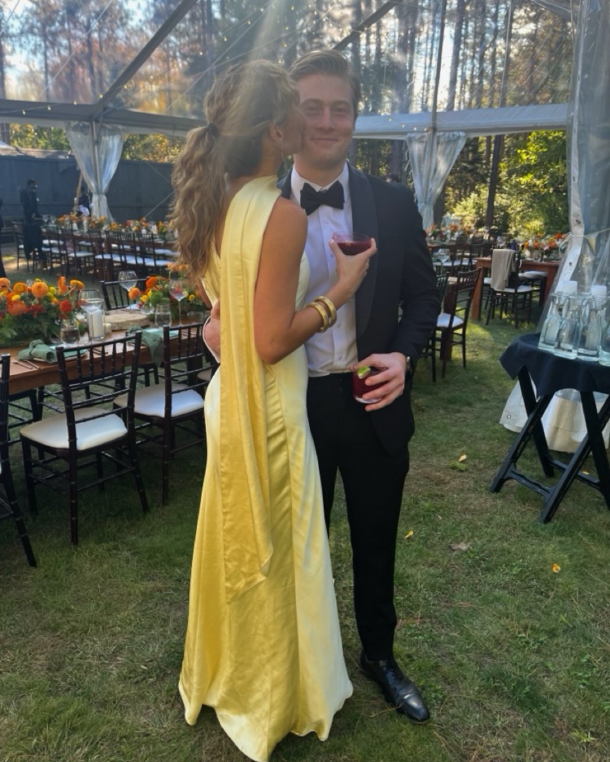 yellow silk dress with scarf Yellow Misha Scarf Gown by Misha
