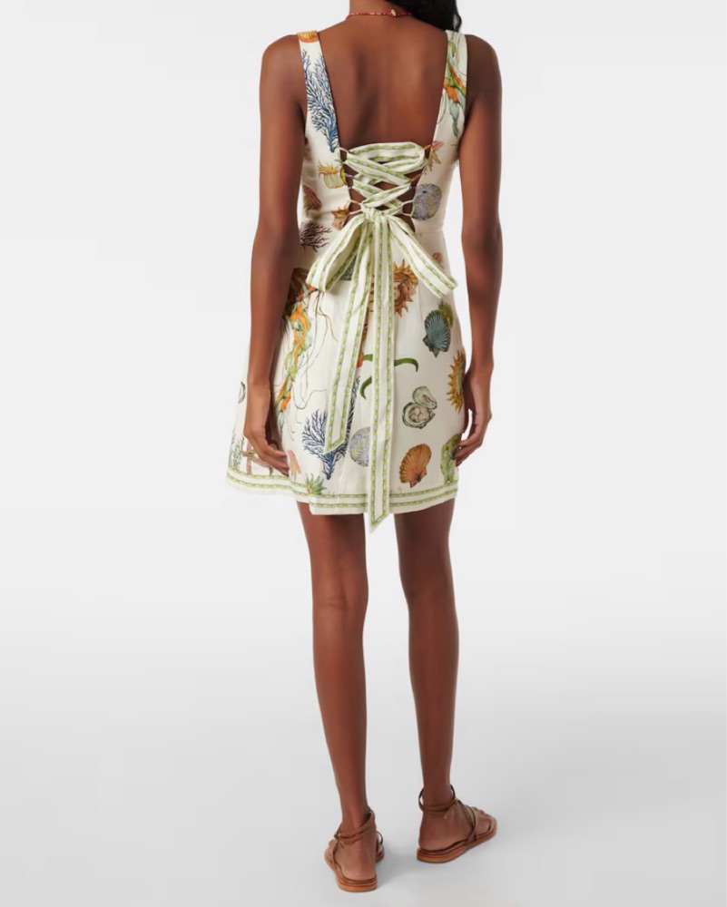 alemais clam shell embroidered dress Alemais Seashell Printed Mini Dress by Alemais