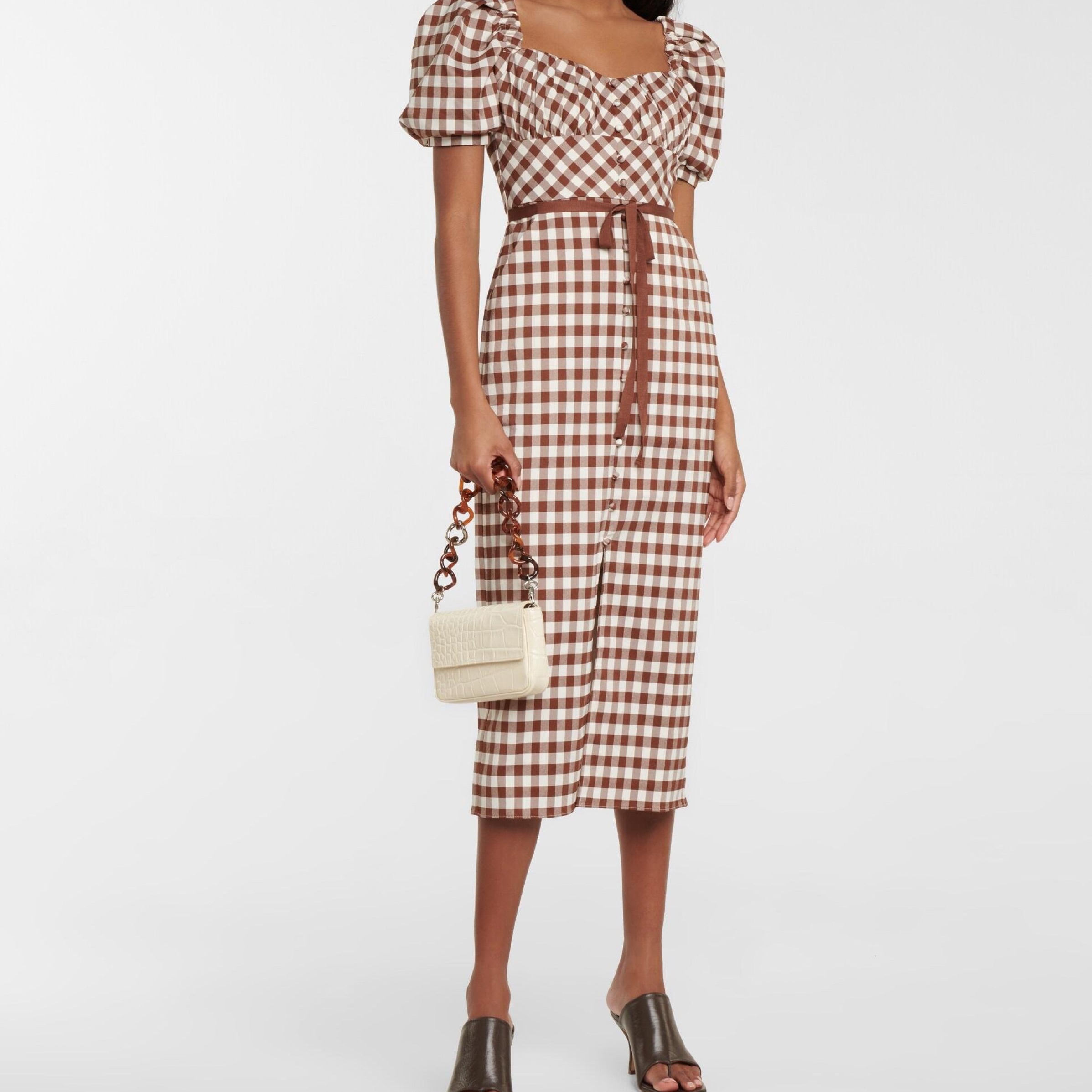 Self-Portrait Brown Gingham Midi Dress by Self-Portrait - Pickle