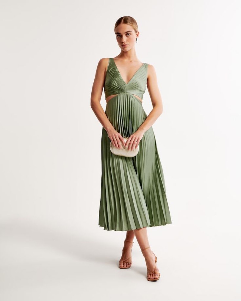 A&F Giselle Pleated Cutout Maxi Dress by Abercrombie and Fitch - Pickle