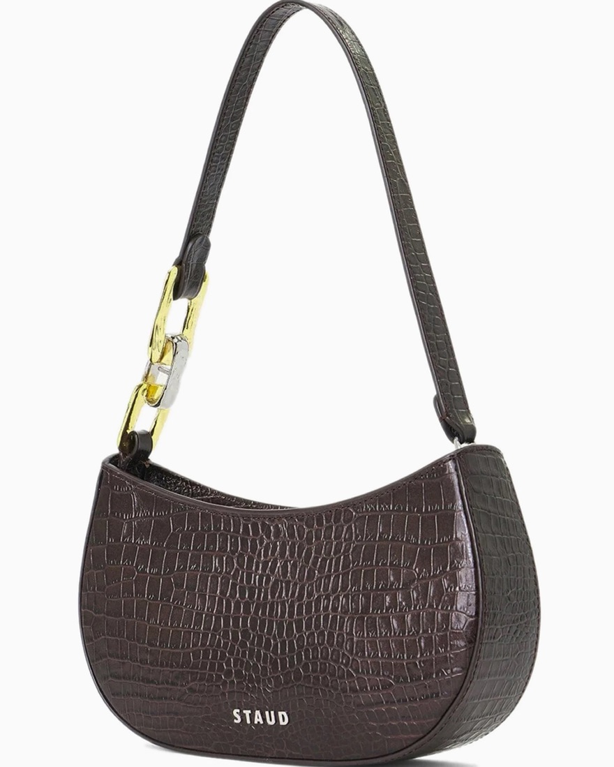 Staud Brady Espresso Croc Embossed Bag | Pickle