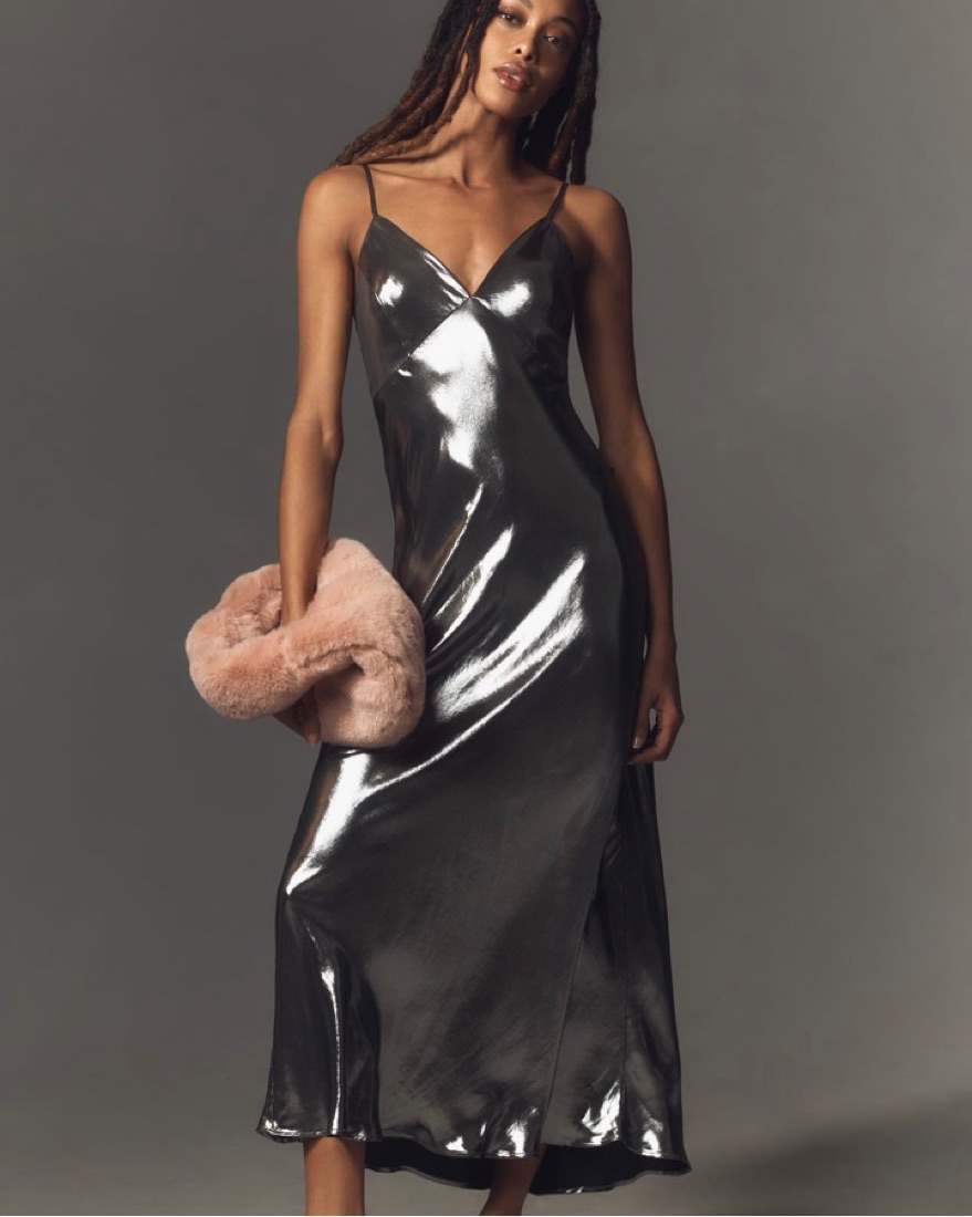 silver anthropologie dress Anthropologie Silver Midi Dress by Anthropologie
