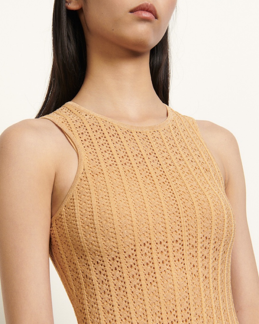 sandro long knitted tank dress Sandro Yellow Julie Stripe Pointelle Knit Tank Dress S Sandro