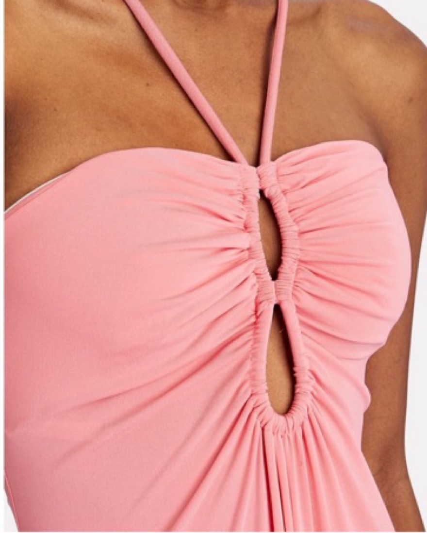 alc pink halter dress $450 ALC Women's Pink Julieta Ruched Cutout Halter Neck Maxi Dress Size L