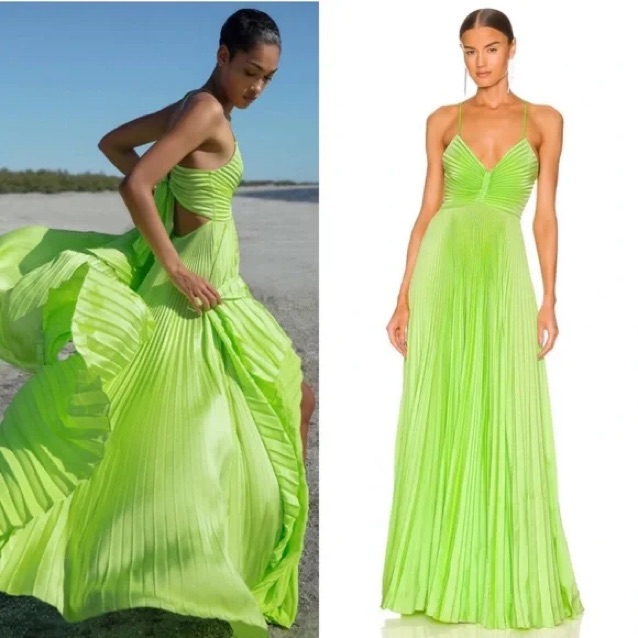 ALC Lime Green Aries Satin Pleated Dress by ALC - Pickle