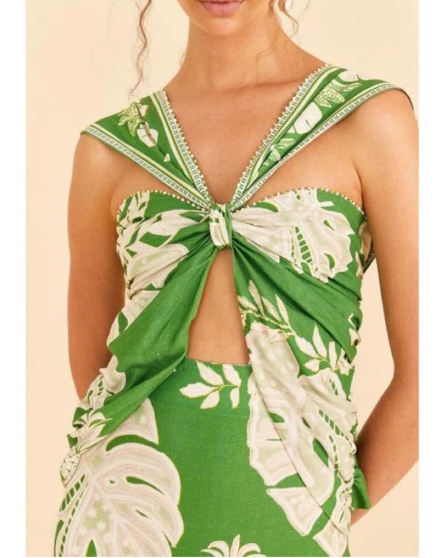 farm rio flowering garden tree green mini dress FARM Rio Green Flowering Garden Tree Sleveeless Midi Dress, Flowering Garden Tree Green / M main image 0