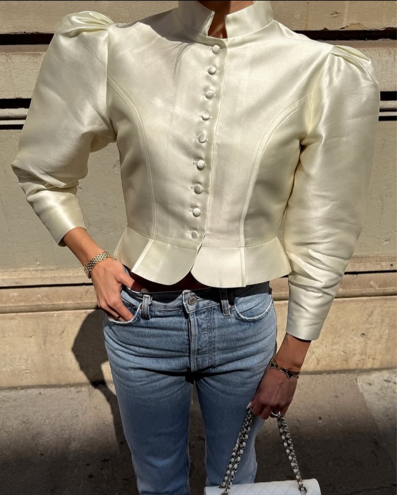 Destree Ivory Satin Amoako Jacket by Destree - Pickle
