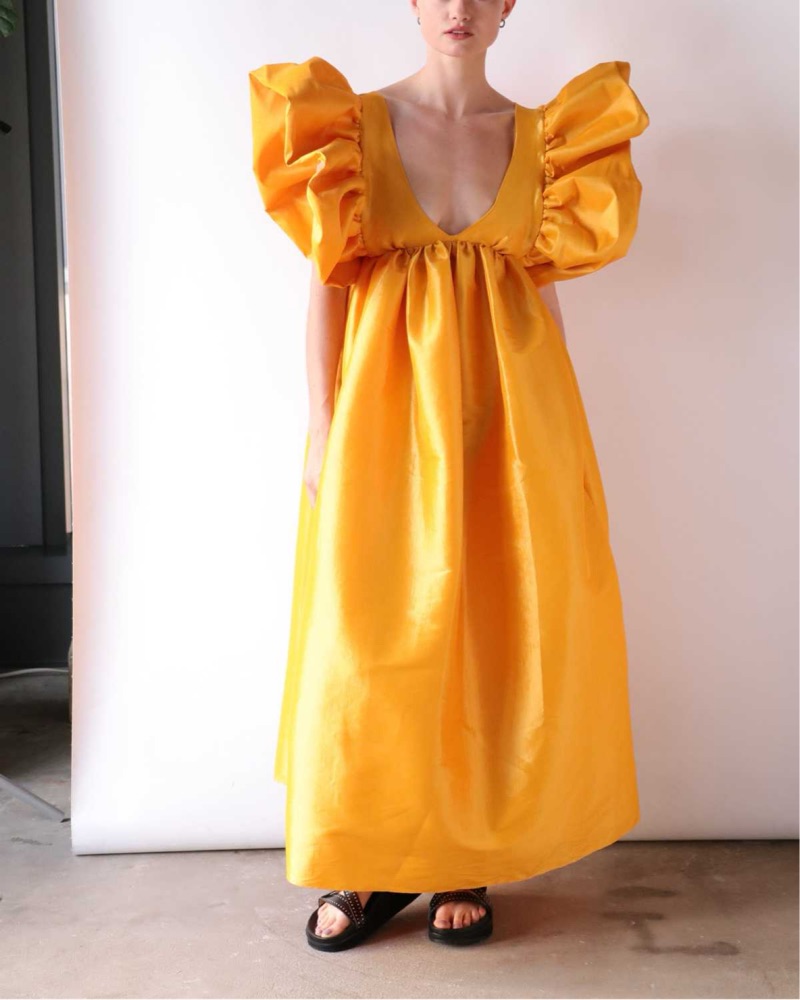 kika vargas orange dress Judy Floral-print Taffeta Maxi Dress