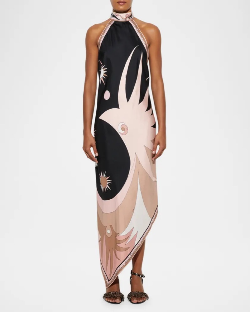 pucci dress halter Marmo asymmetric printed silk-twill halterneck dress - gold