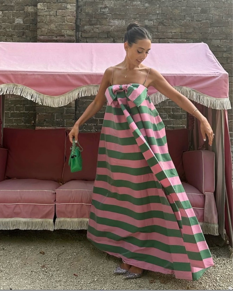 strapless open back dress Golf Course Pink Stripe Smocked Side Tie Dress – Classic Whimsy main image 1