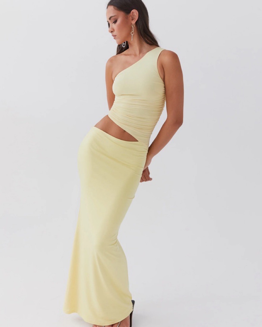 one shoulder yellow maxi dress All Eyes Follow Draped Dress, Yellow  M and the warmth of sunshine Yellow One-Shoulder Maxi Dress by