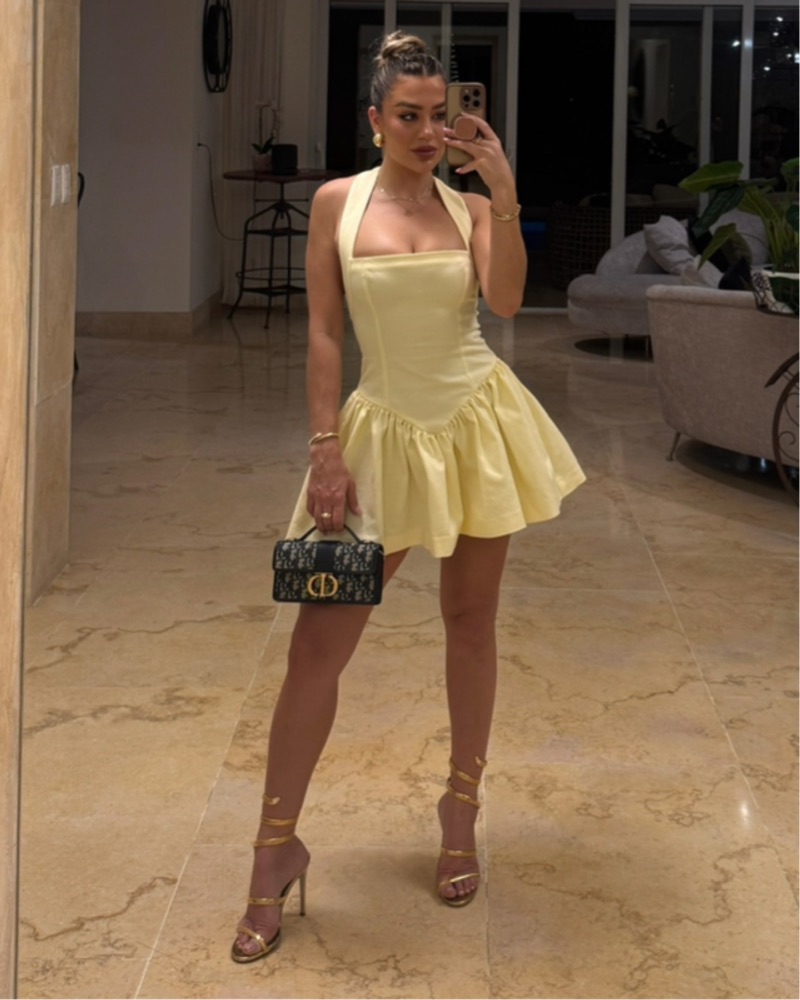 flowy halter mini dress Pink Halter Neck Flowy Petal A Line Mini Dress main image 1