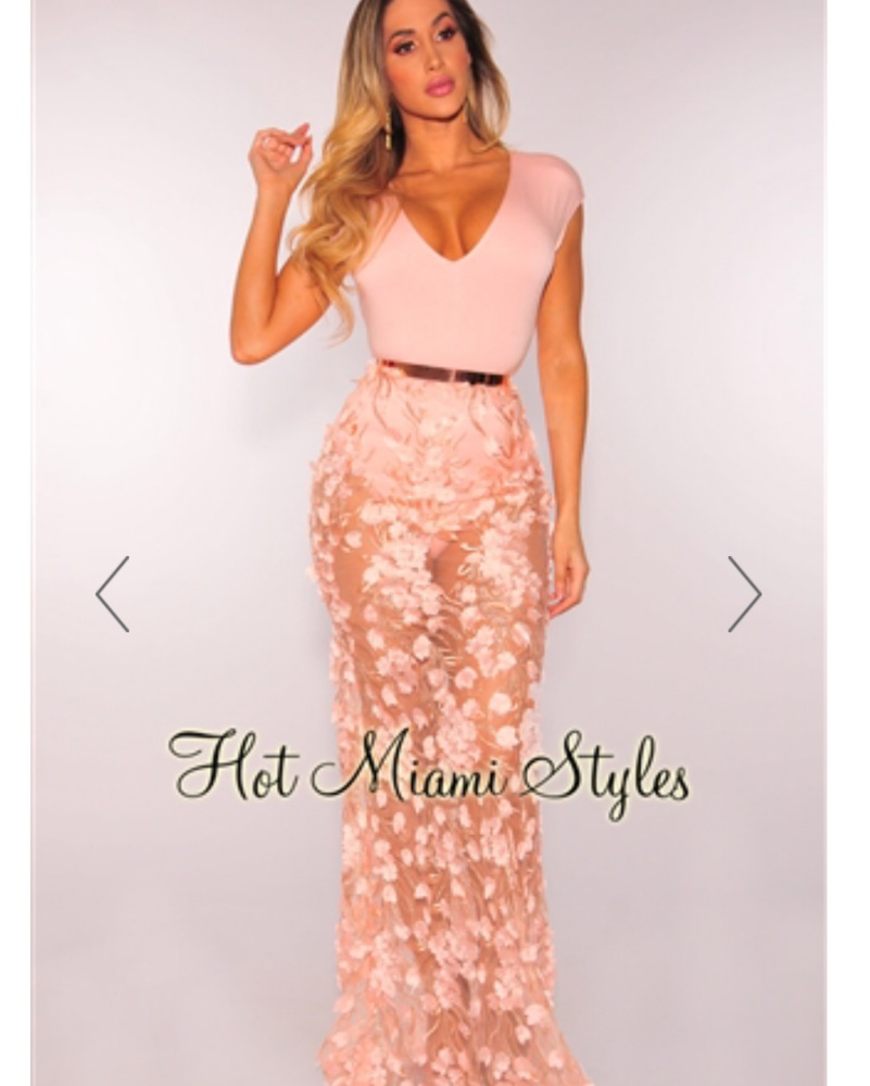 Blush 3D Floral Maxi Dress by Hot Miami Styles - Pickle
