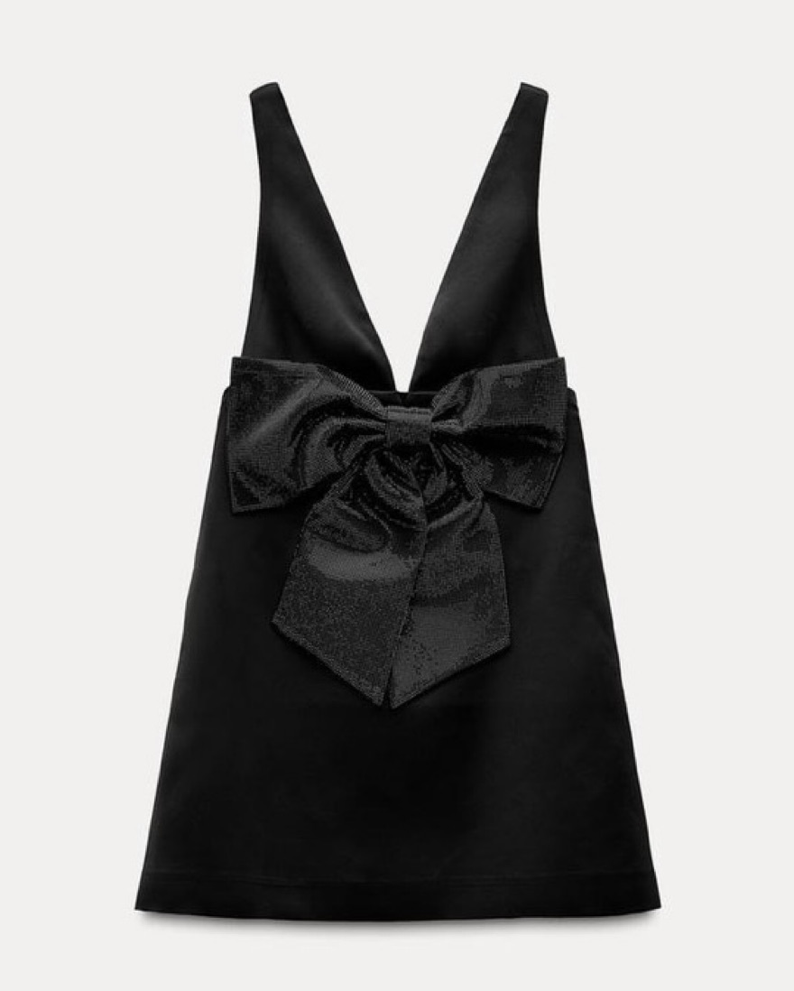 zara short dress with bows MINI DRESS WITH CONTRAST BOWS - Black