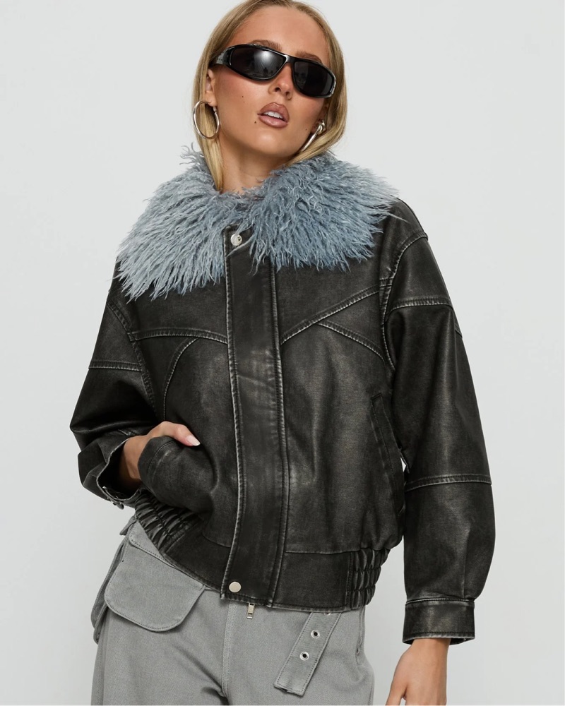 Blue Fur Collar Coat Jacket by Princess Polly - Pickle